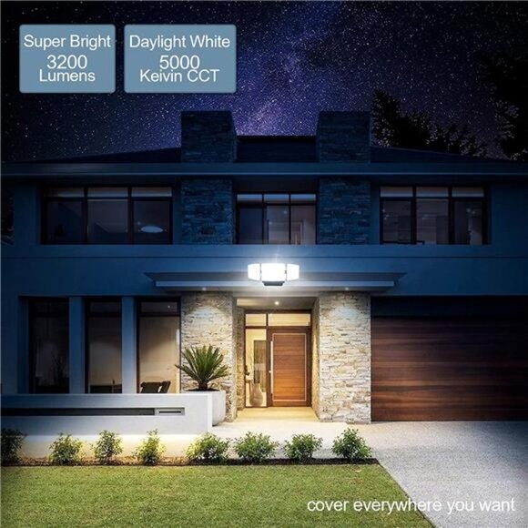 LED Security Light,35W Plug in Flood Light Outdoor, 3 Heads Wall Light - Picture 6 of 7